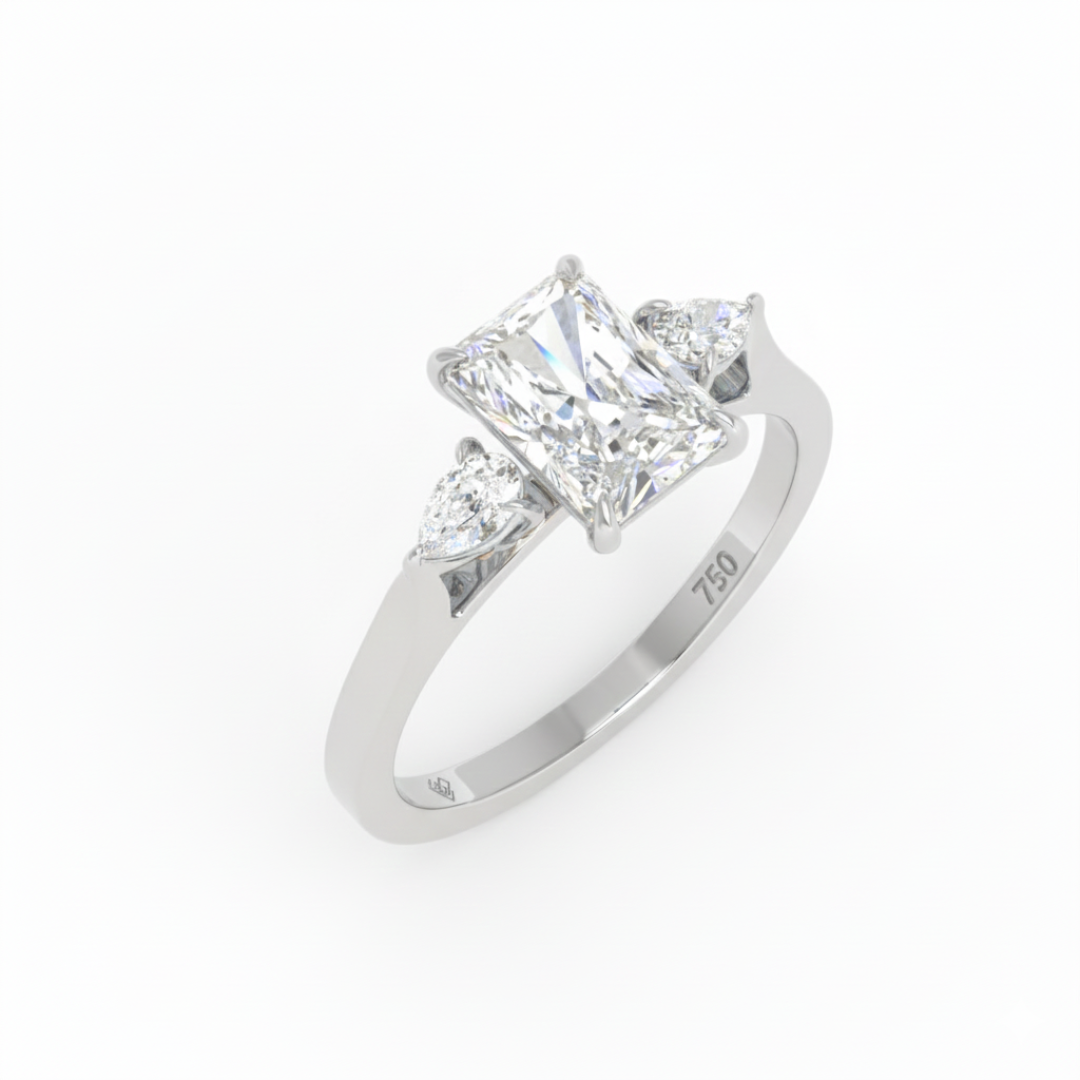 Sofia Radiant Cut Diamond Engagement Ring With A Pear Cut Side Diamonds