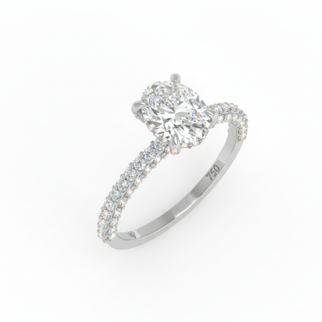 Mia Oval Cut Diamond Engagement Ring With Diamond Hidden Halo And 3D Diamond Band