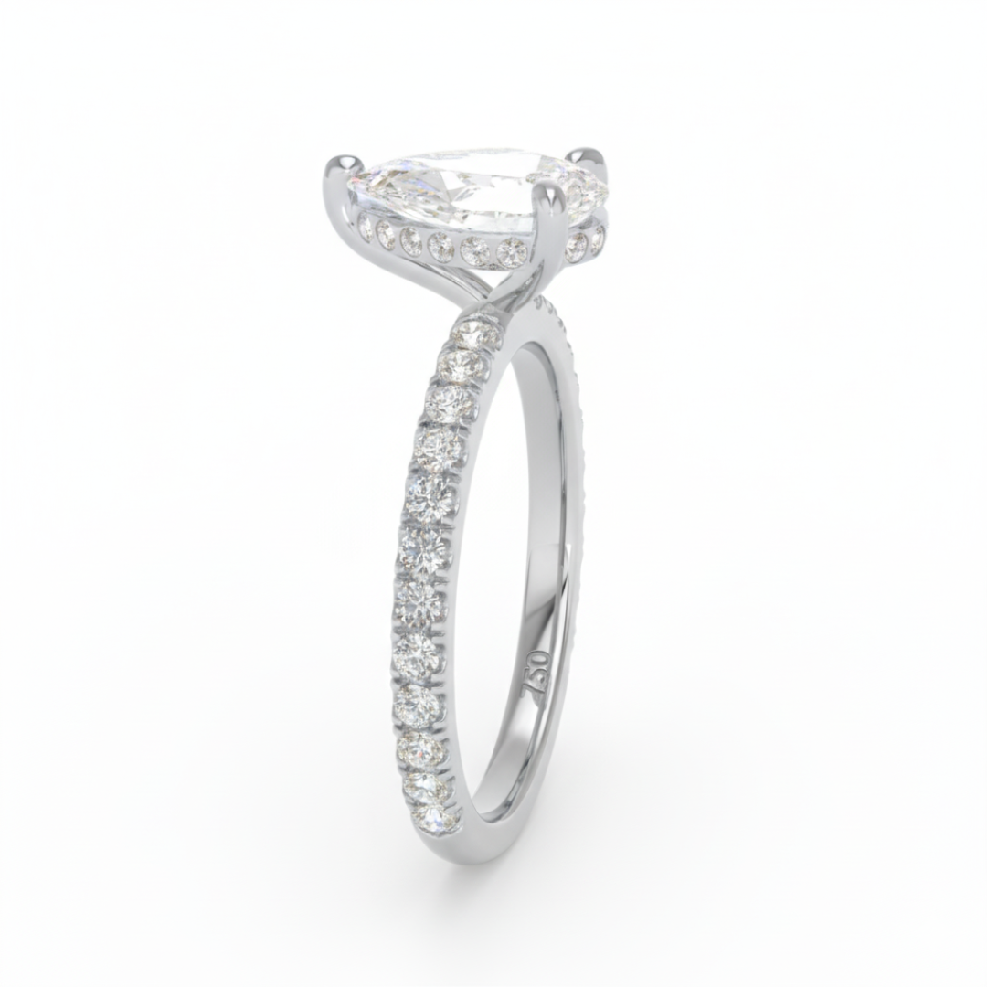 Chloé Pear Cut Diamond Engagement Ring with Diamond Hidden Halo and Diamond Band