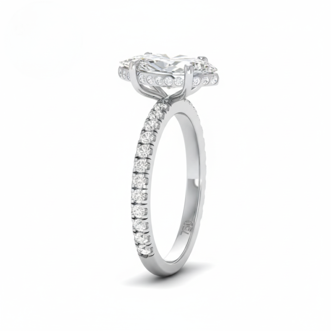 Chloé Marquise Cut Diamond Engagement Ring with Diamond Hidden Halo and Diamond Band