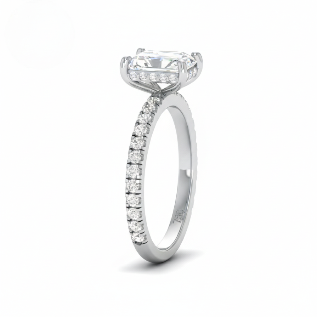 Chloé Radiant Cut Diamond Engagement Ring with Diamond Hidden Halo and Diamond Band