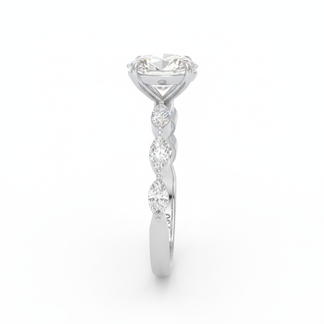 Kasandra Oval Cut Diamond Engagement Ring With A Marquise Cut Diamond Band