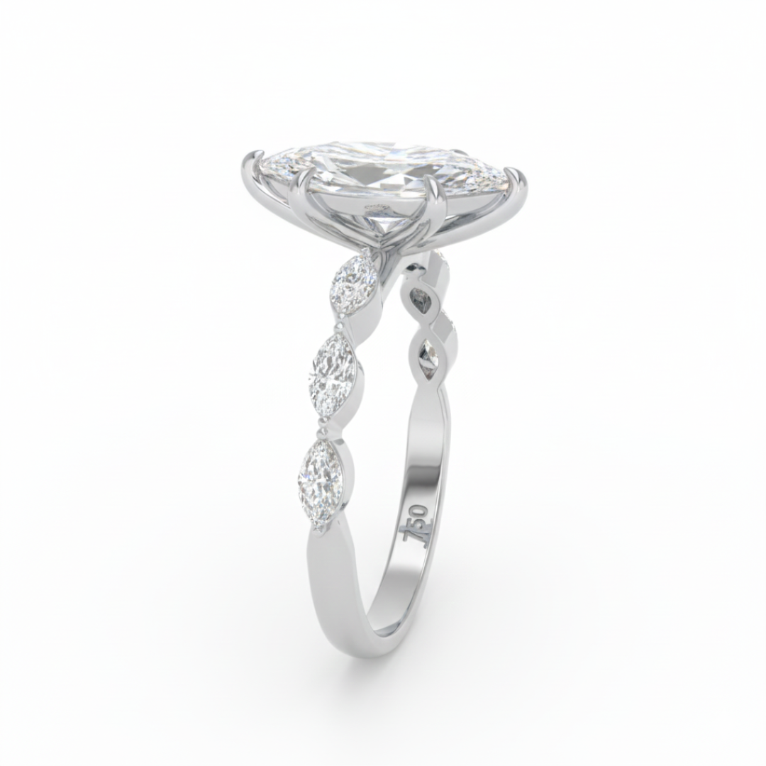Kasandra Marquise Cut Diamond Engagement Ring With A Marquise Cut Diamond Band