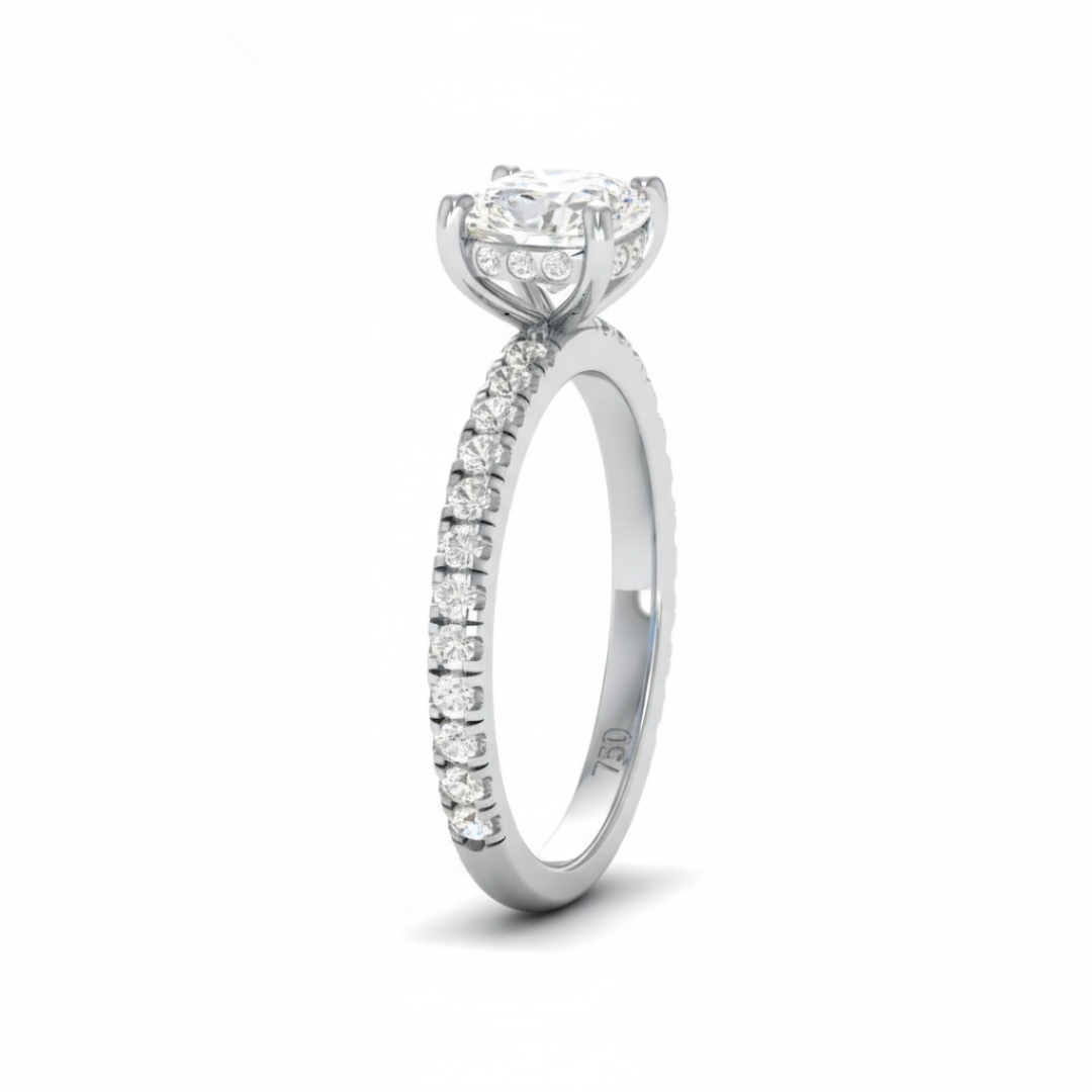 Chloé Cushion Cut Diamond Engagement Ring with Diamond Hidden Halo and Diamond Band