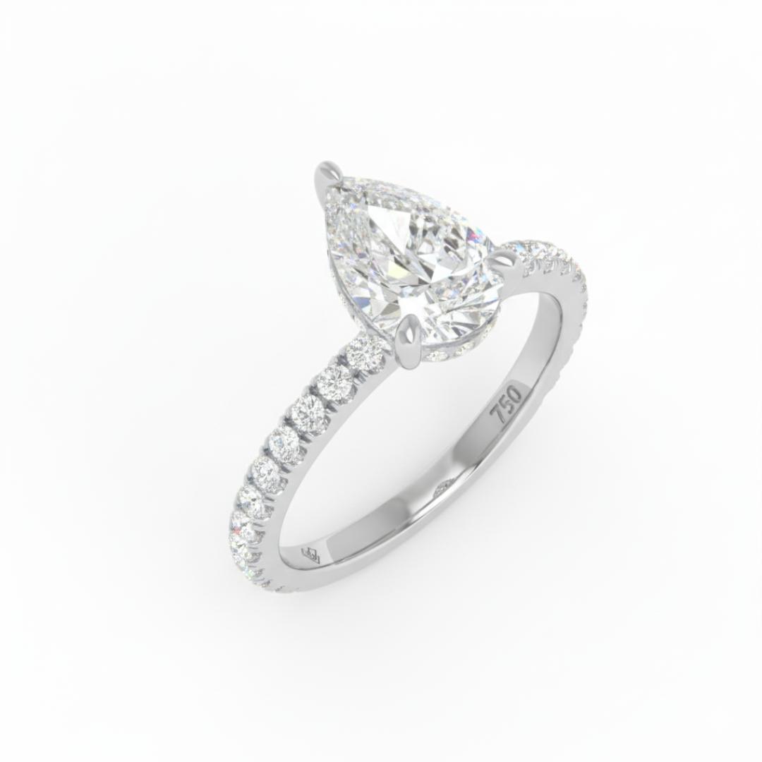 Chloé Pear Cut Diamond Engagement Ring with Diamond Hidden Halo and Diamond Band