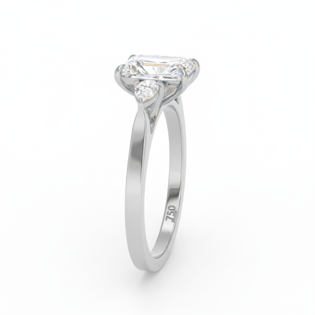 Sofia Radiant Cut Diamond Engagement Ring With A Pear Cut Side Diamonds
