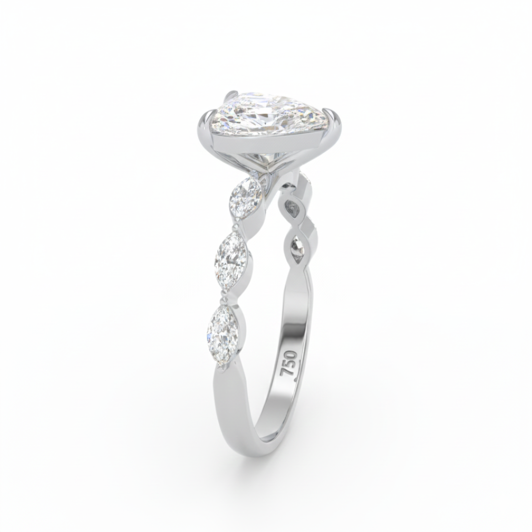 Kasandra Heart Cut Diamond Engagement RIng With A Marquise Cut Diamond Band