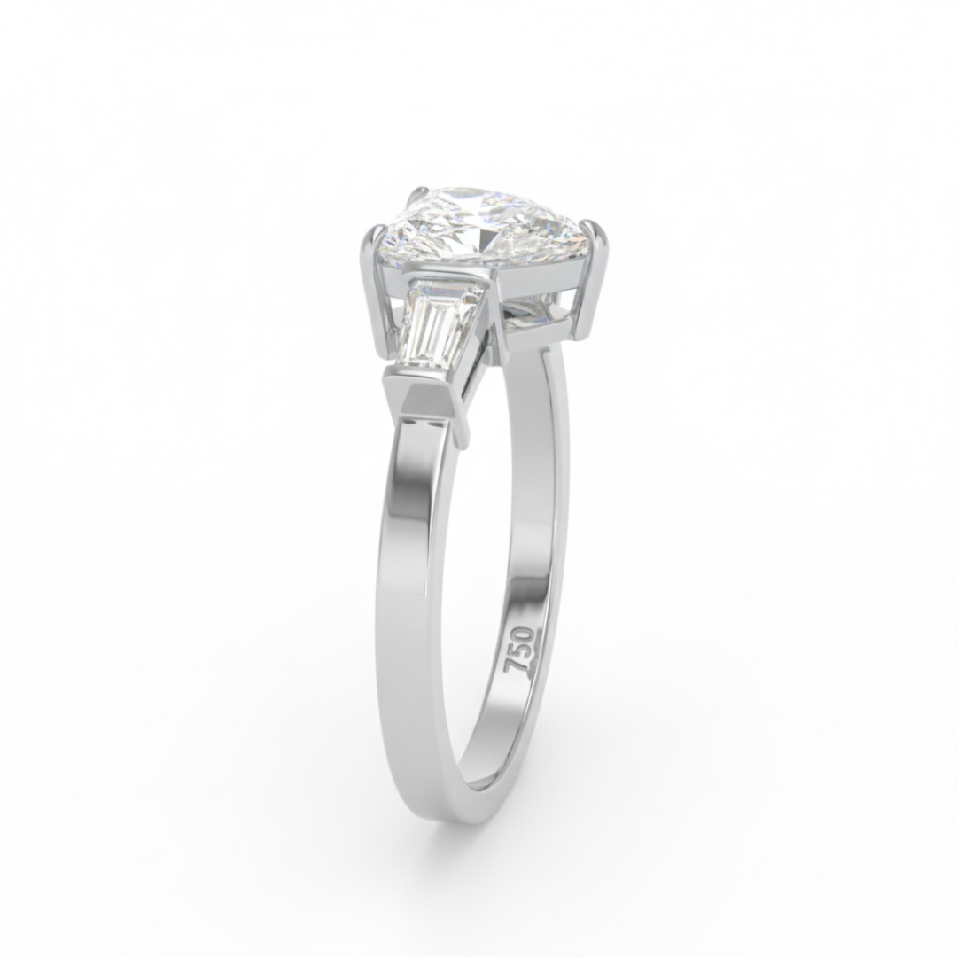 Mary Heart Cut Diamond Engagement Ring with Tapering Baguettes Cut Side Diamonds