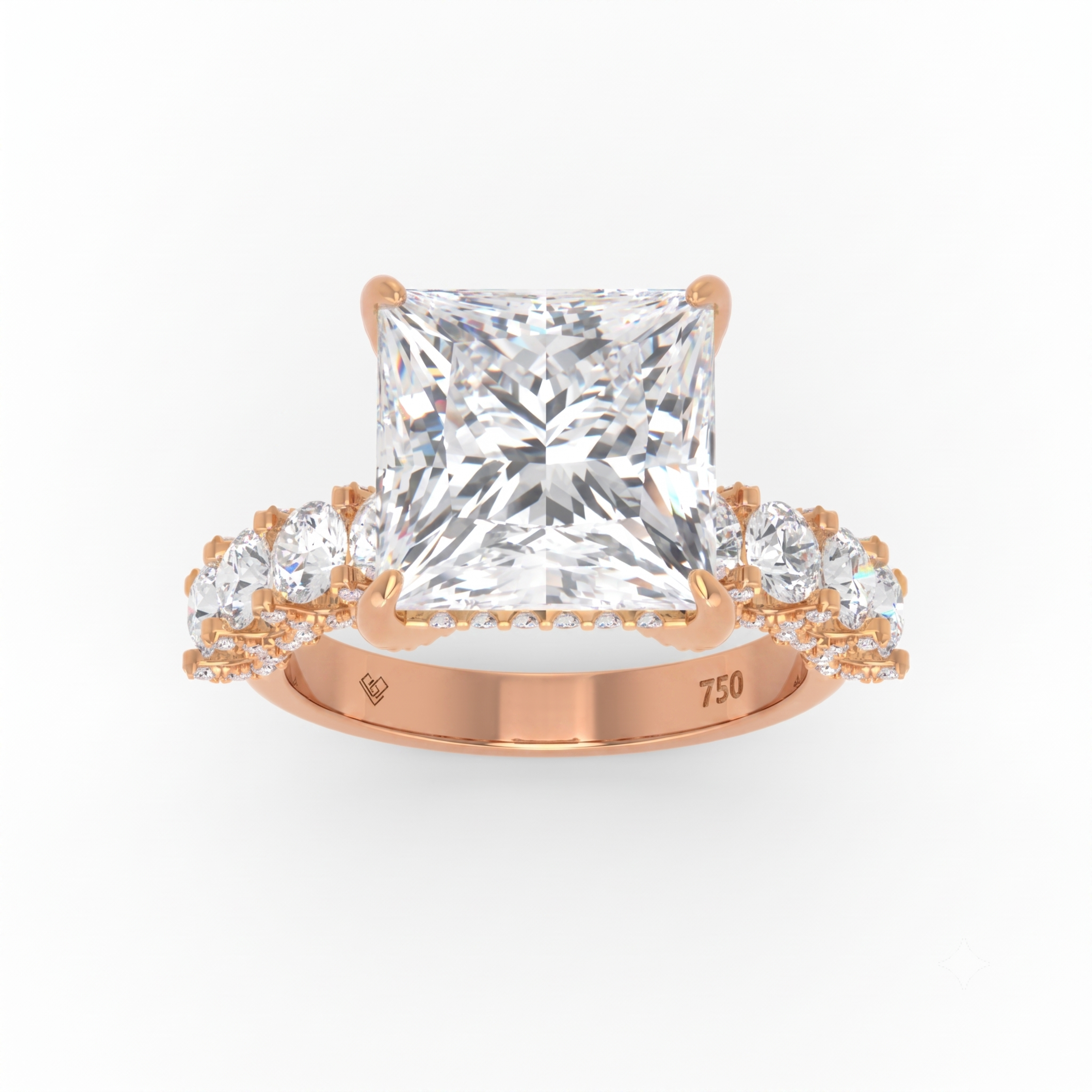 Juliette Princess Lab-Grown Diamond Engagement Ring featuring a Half-Set Diamond Band, Hidden Halo, and Pavé U-Shaped Prong Setting