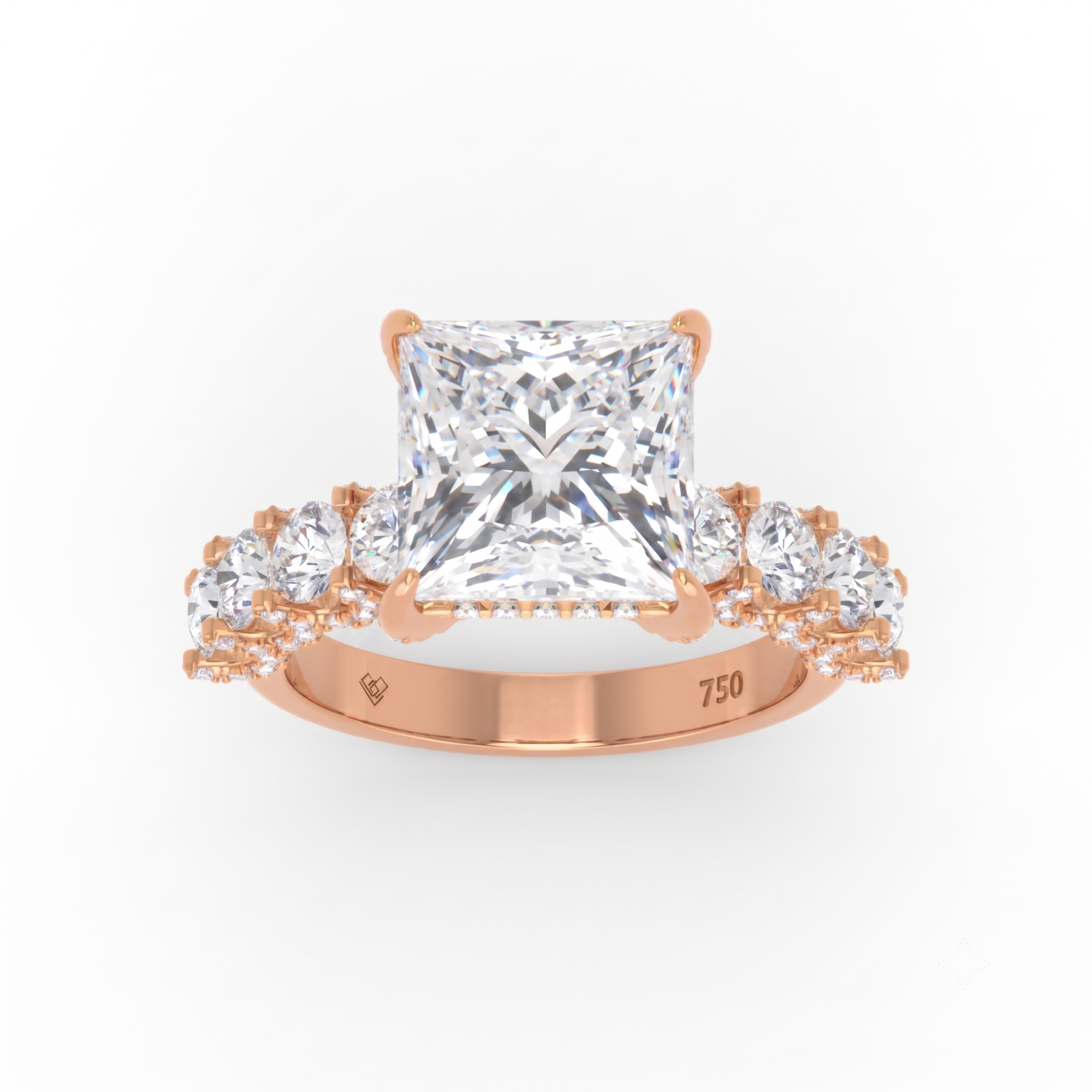 Juliette Princess Lab-Grown Diamond Engagement Ring featuring a Half-Set Diamond Band, Hidden Halo, and Pavé U-Shaped Prong Setting