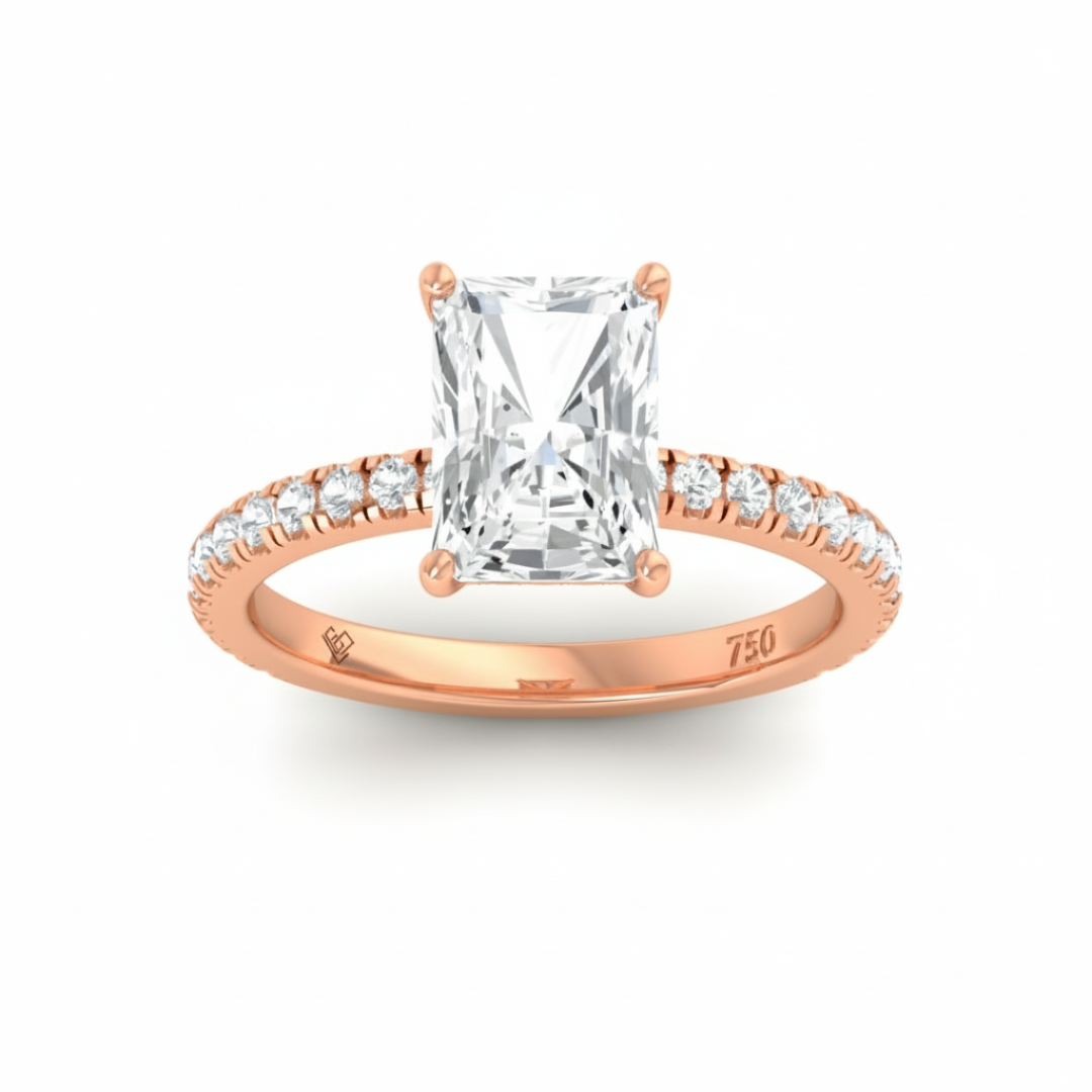 Chloé Radiant Cut Diamond Engagement Ring with Diamond Hidden Halo and Diamond Band