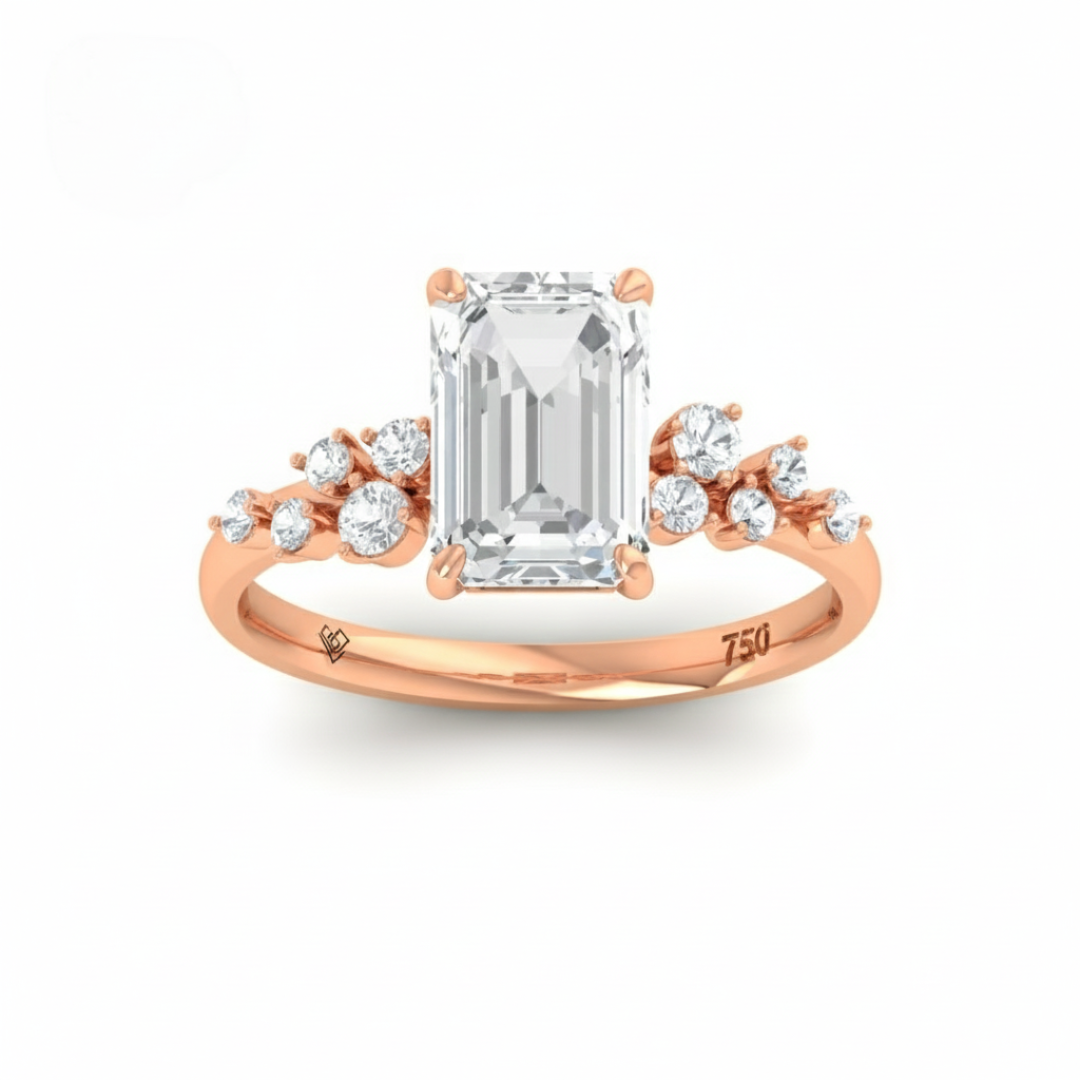 Layla Emerald Cut Diamond Engagement Ring with Accent Band