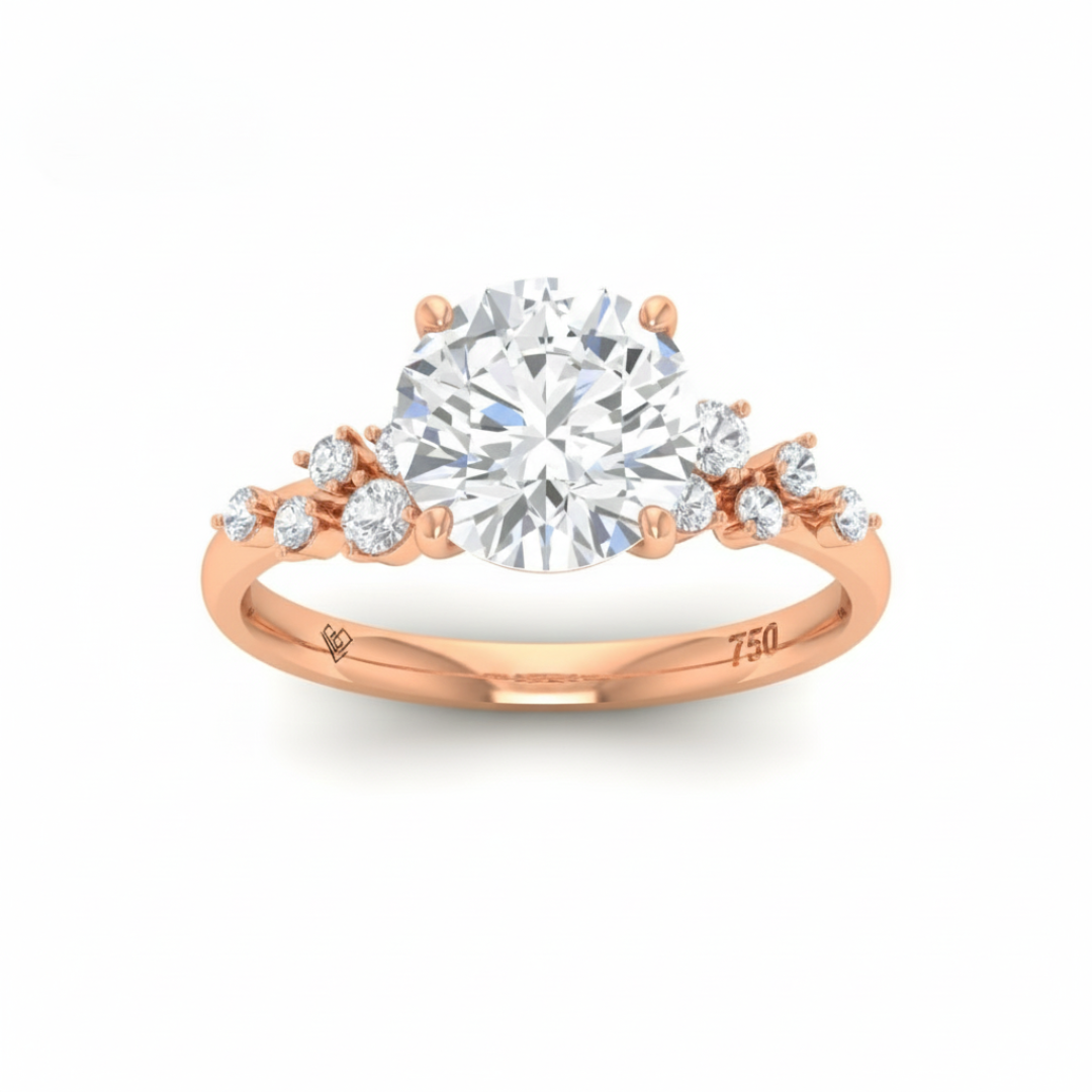 Layla Round Brilliant Cut Diamond Engagement Ring With Diamond Accent Band
