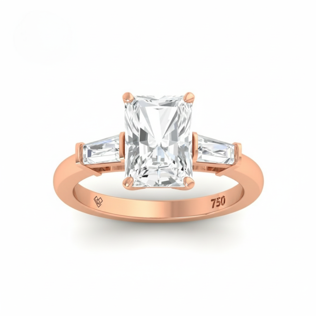 Mary Radiant Cut Diamond Engagement Ring With Tapering Baguettes Cut Side Diamonds