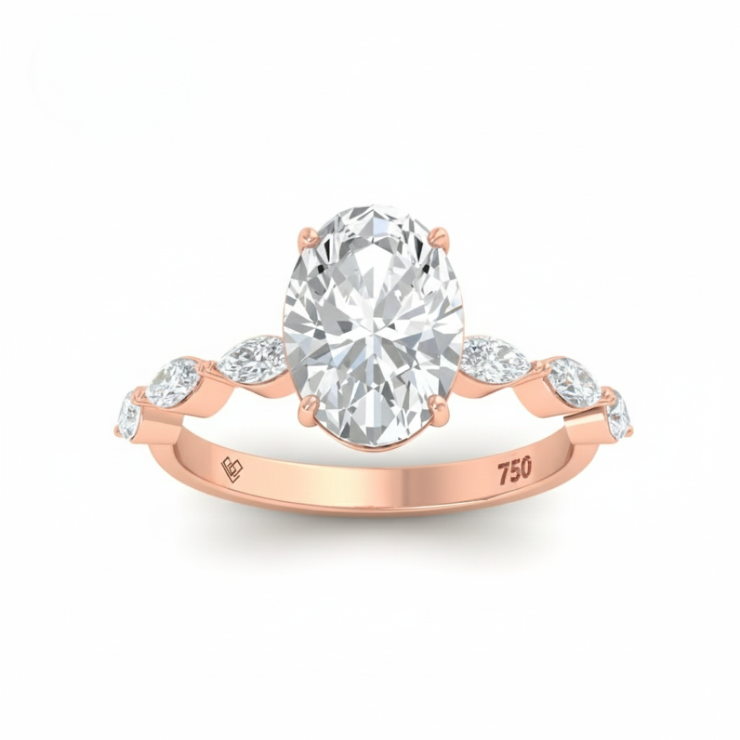 Kasandra Oval Cut Diamond Engagement Ring With A Marquise Cut Diamond Band