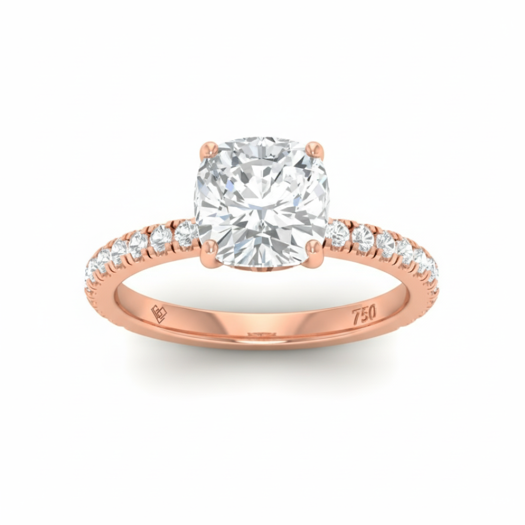 Chloé Cushion Cut Diamond Engagement Ring with Diamond Hidden Halo and Diamond Band
