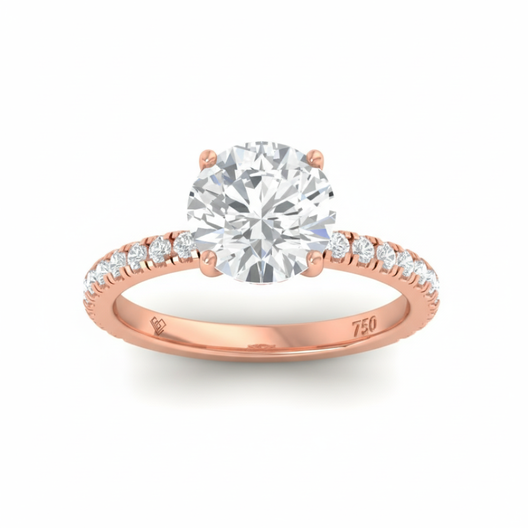 Chloé Round Cut Diamond Engagement Ring with Diamond Hidden Halo and Diamond Band