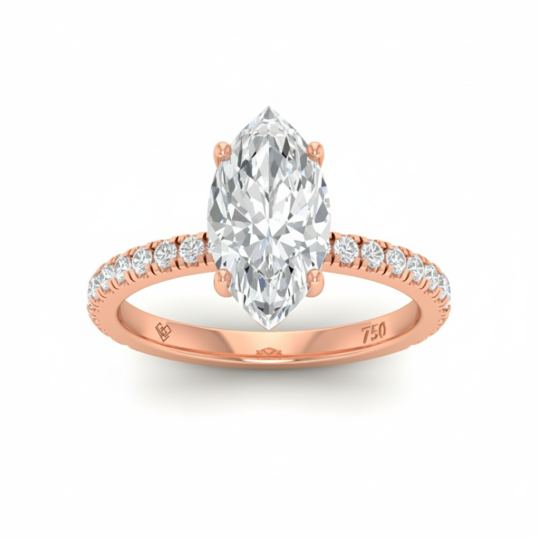Chloé Marquise Cut Diamond Engagement Ring with Diamond Hidden Halo and Diamond Band