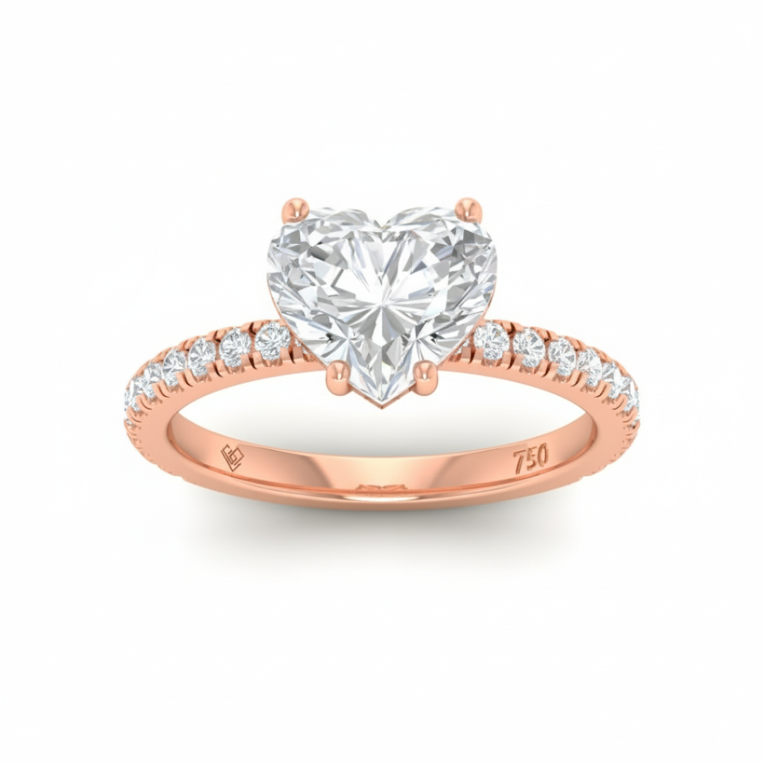 Bague de fiançailles Chloé en diamant taille cœur avec halo de diamants cachés et anneau serti de diamants