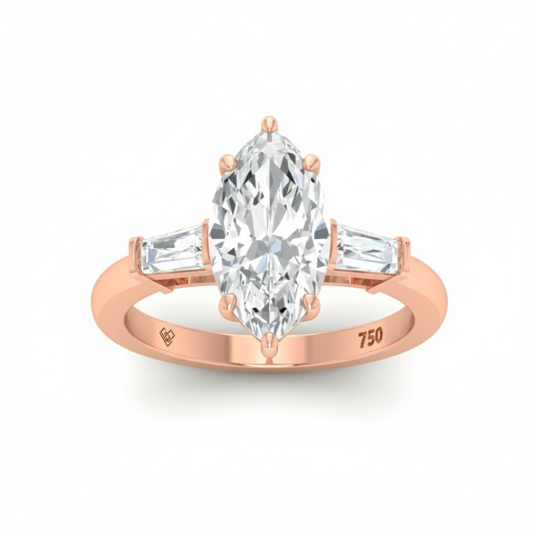 Mary Marquise Cut Diamond Engagement Ring with Tapering Baguette Cut Side Diamonds