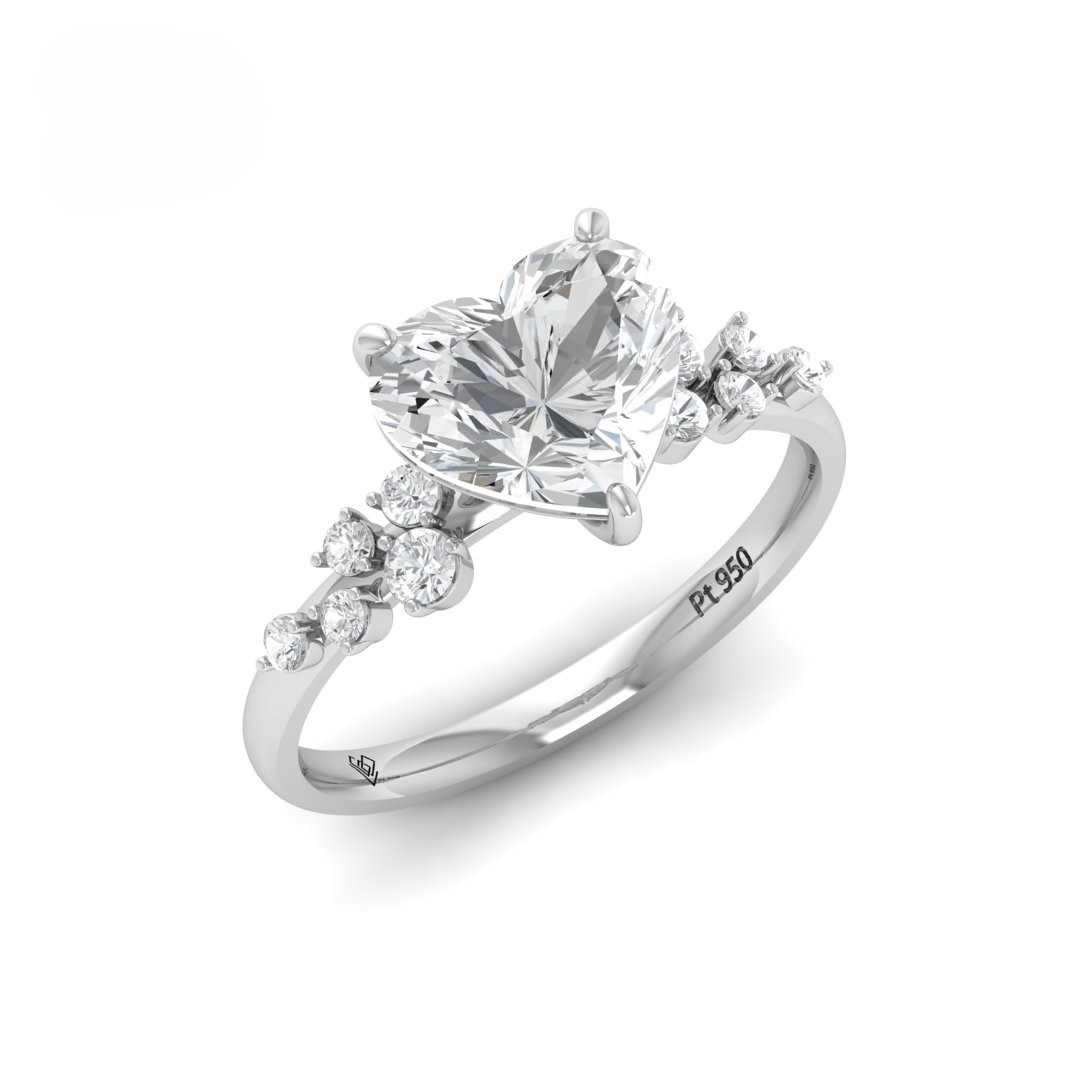 Layla Heart Cut Diamond Engagement Ring with Diamond Accent Band