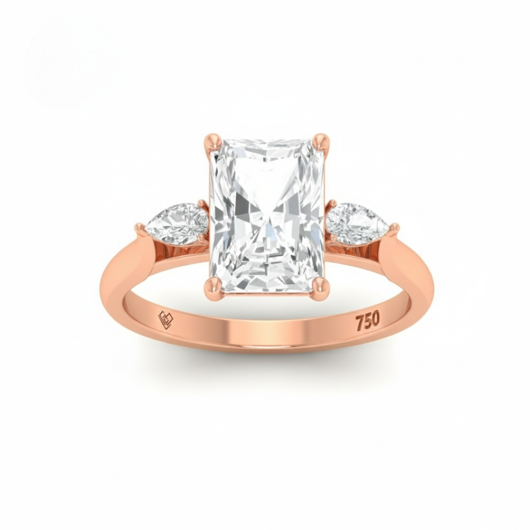 Sofia Radiant Cut Diamond Engagement Ring With A Pear Cut Side Diamonds