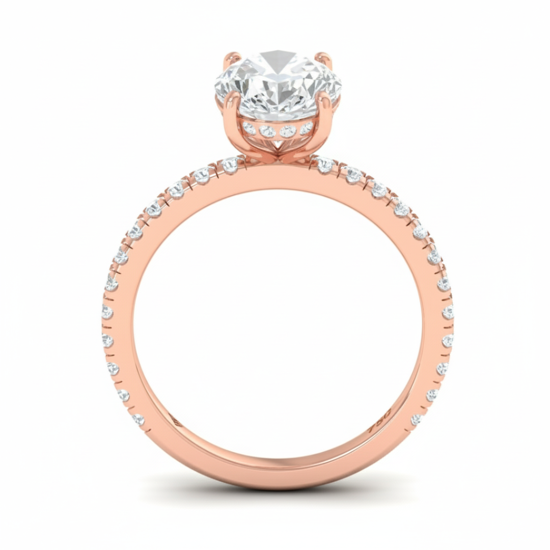 Chloé Oval Cut Diamond Engagement Ring with Diamond Hidden Halo and Diamond Band