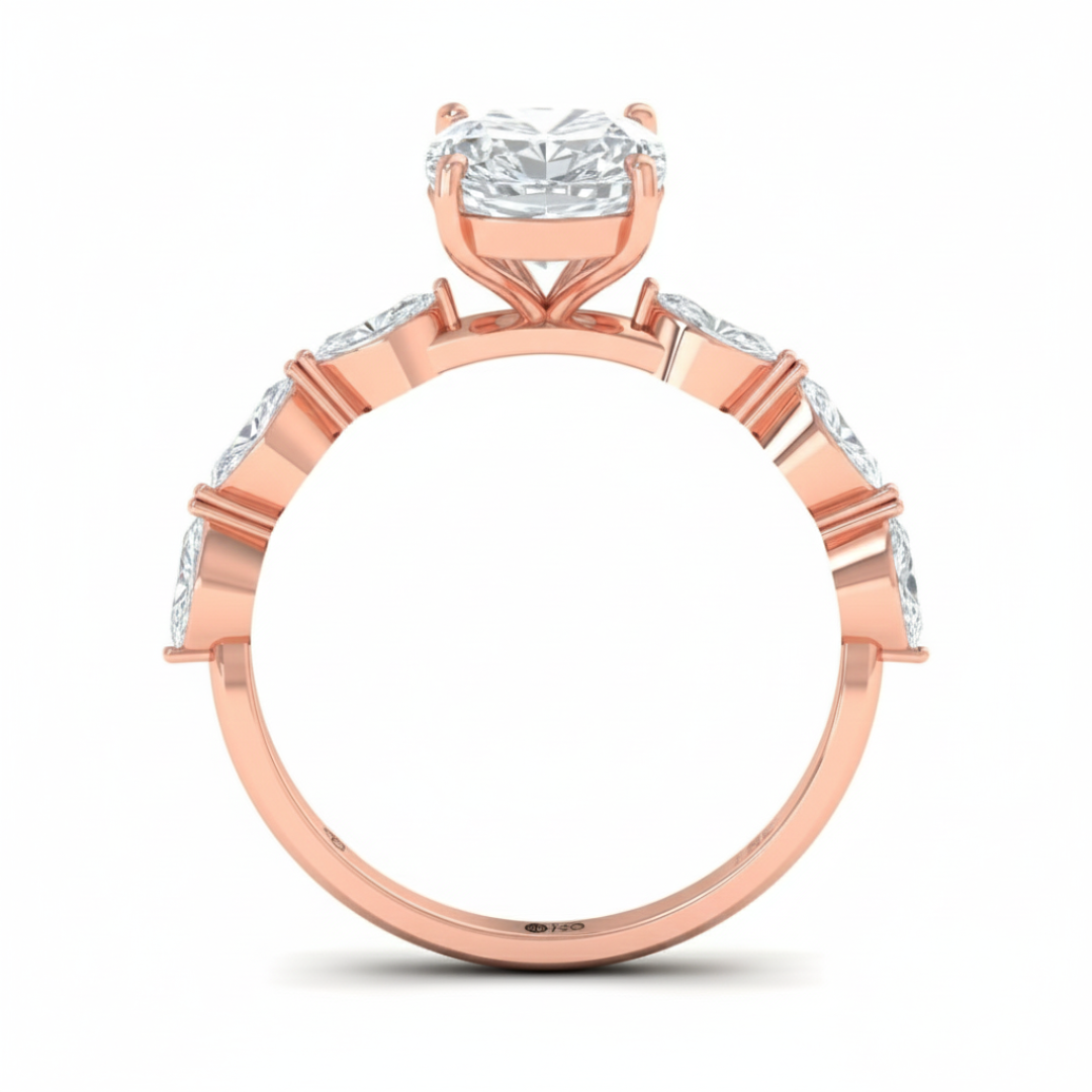 Kasandra Cushion Cut Diamond Engagement Ring With A Marquise Cut Diamond Band