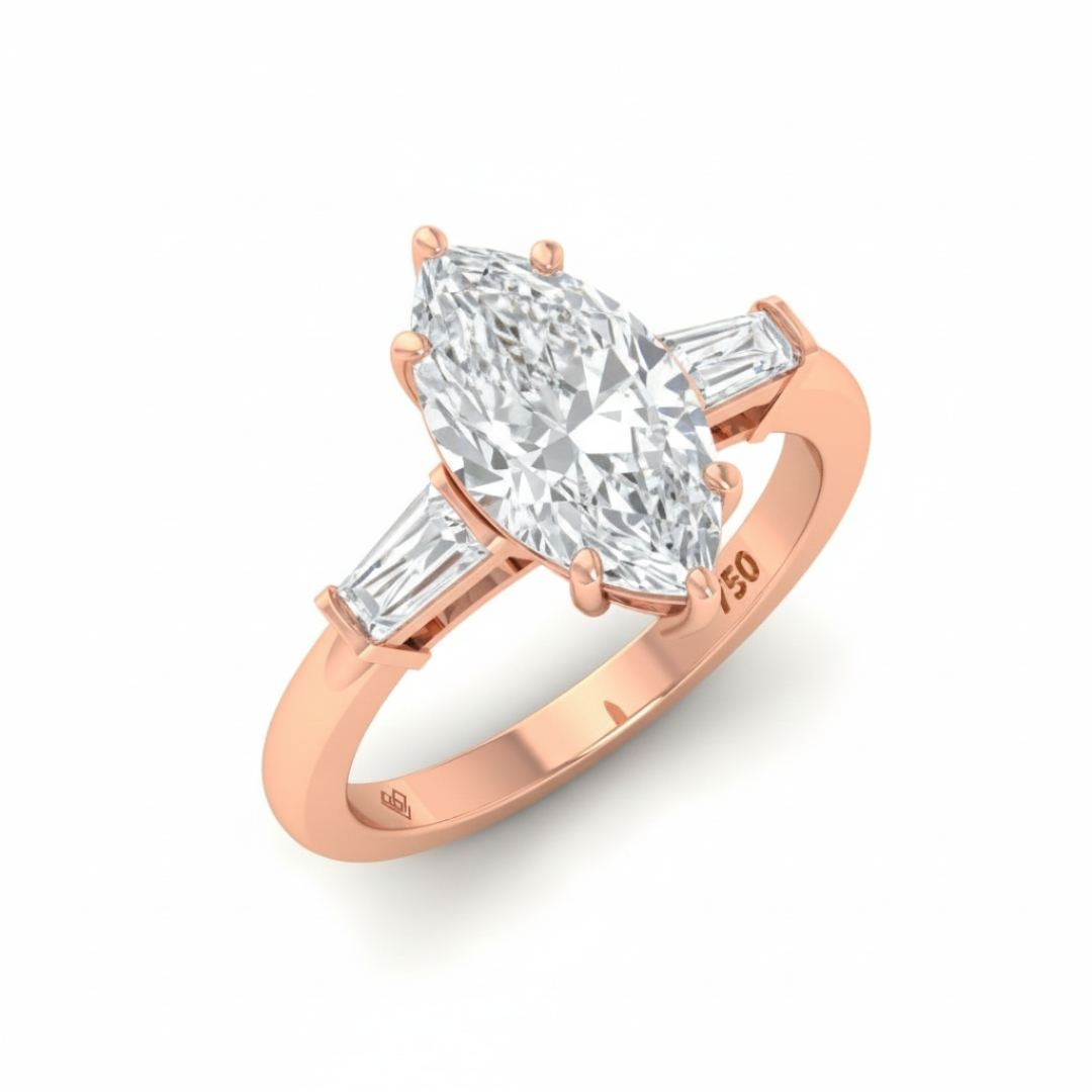 Mary Marquise Cut Diamond Engagement Ring with Tapering Baguette Cut Side Diamonds