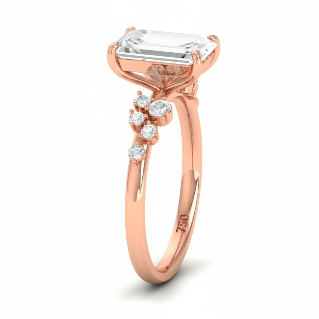 Layla Emerald Cut Diamond Engagement Ring with Accent Band