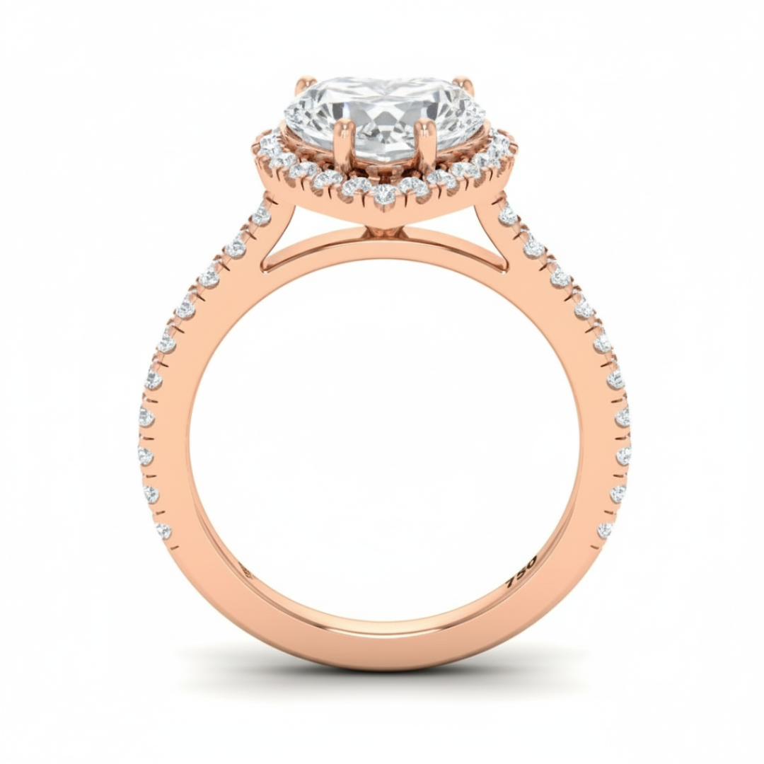 Bella Heart Cut Diamond Engagement Ring with Diamond Halo & Diamond Band