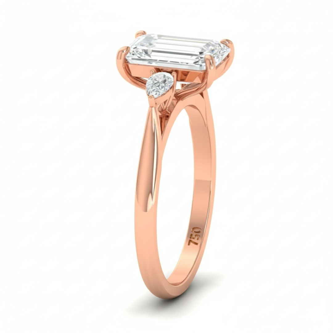 Sofia Emerald Cut Diamond Engagement Ring With A Pear Sides