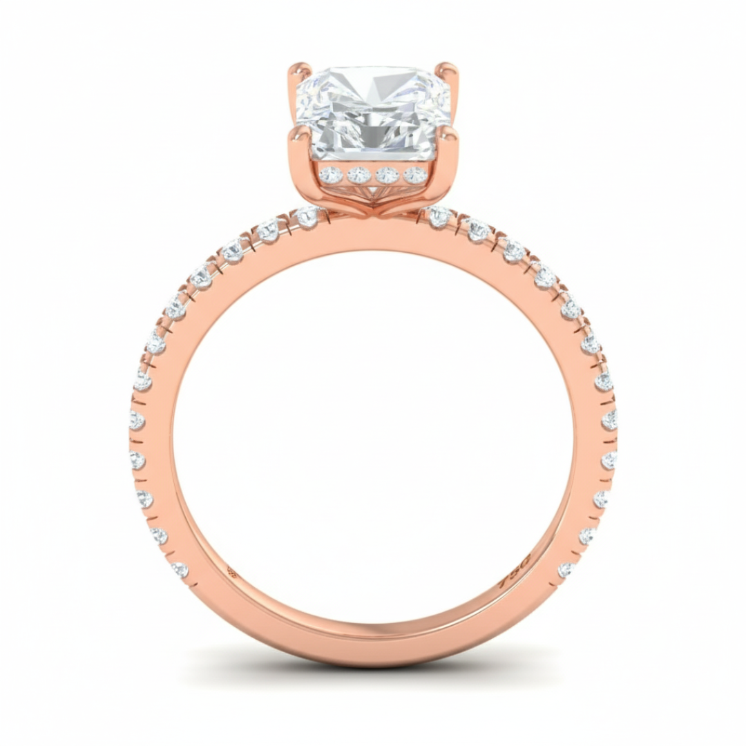 Chloé Radiant Cut Diamond Engagement Ring with Diamond Hidden Halo and Diamond Band