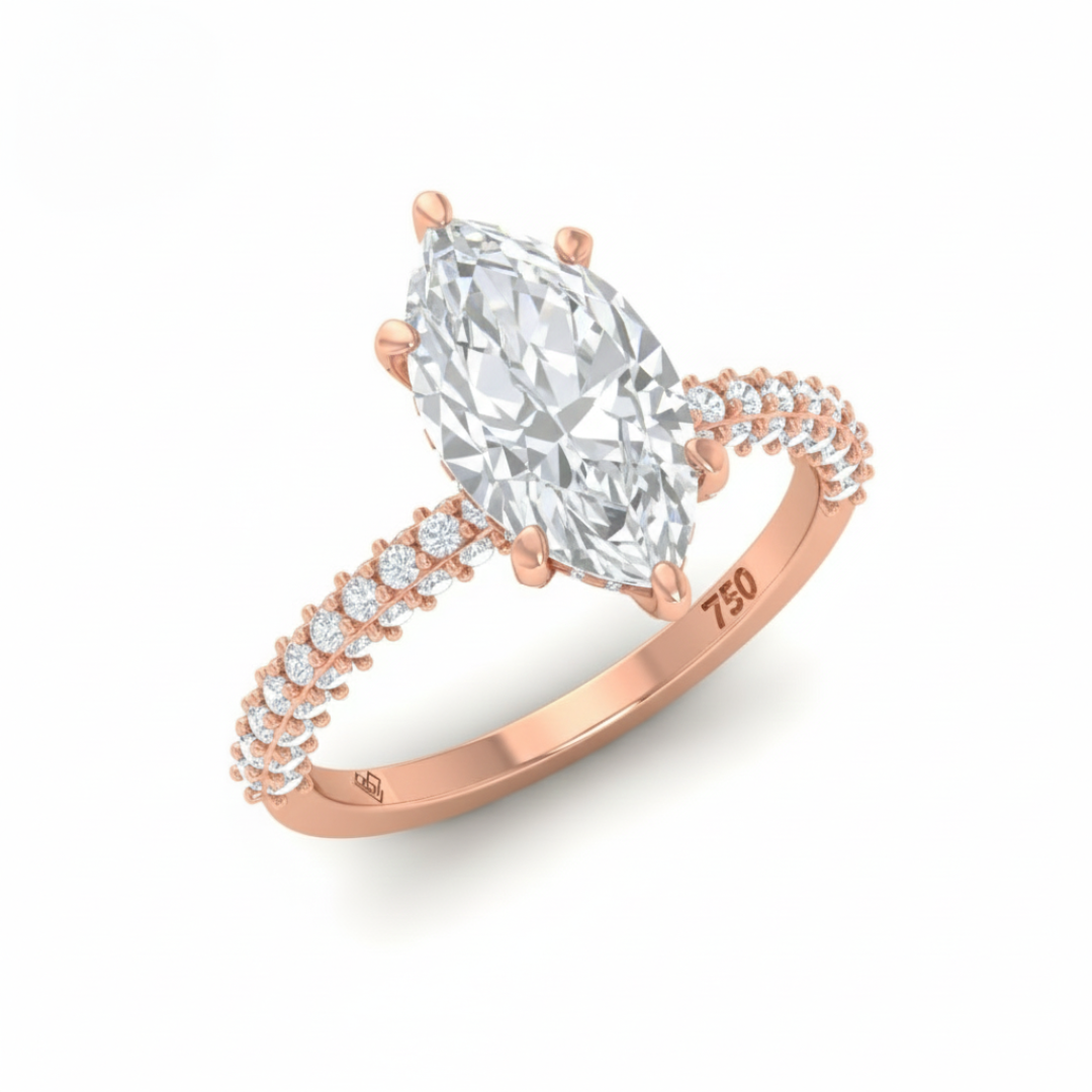 Mia Marquise Cut Diamond Engagement Ring with Diamond Hidden Halo and 3D Diamond Band