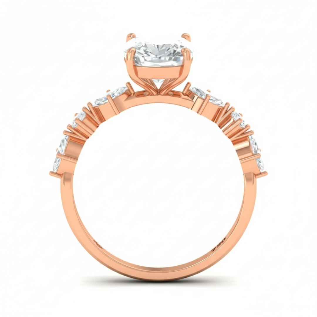 Elizabeth Cushion Diamond Engagement Ring With A Marquise and Round Cut Diamond Band