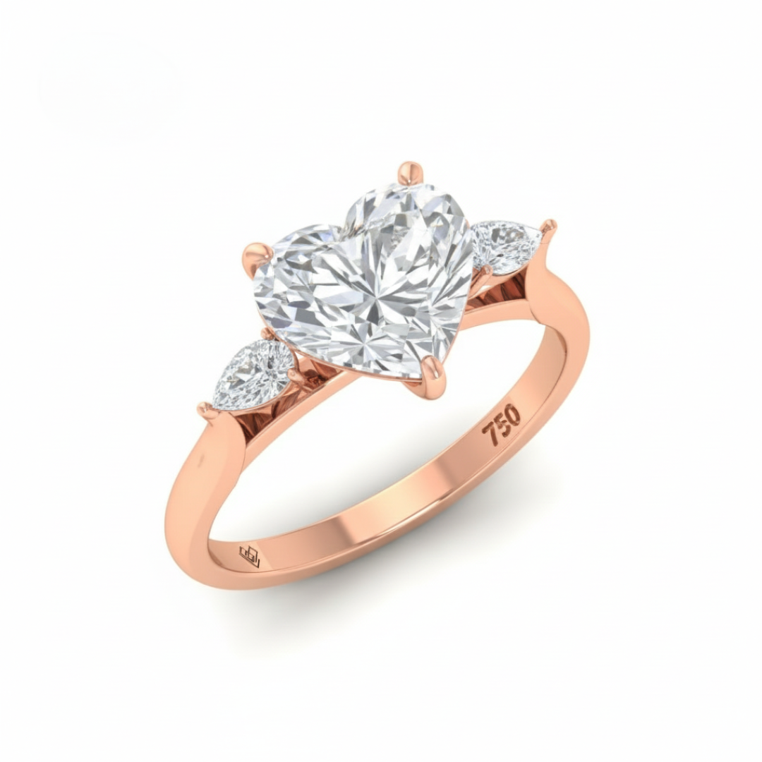 Sofia Heart Cut Diamond Engagement Ring With A Pear Cut Side Diamonds