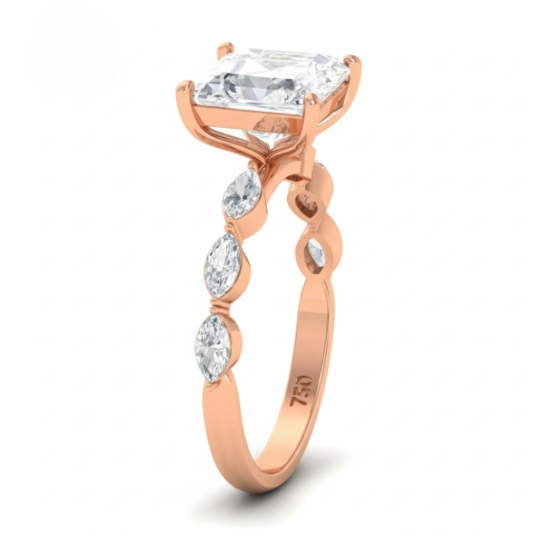 Kasandra Princess Cut Diamond Engagement Ring With A Marquise Cut and Diamond Band