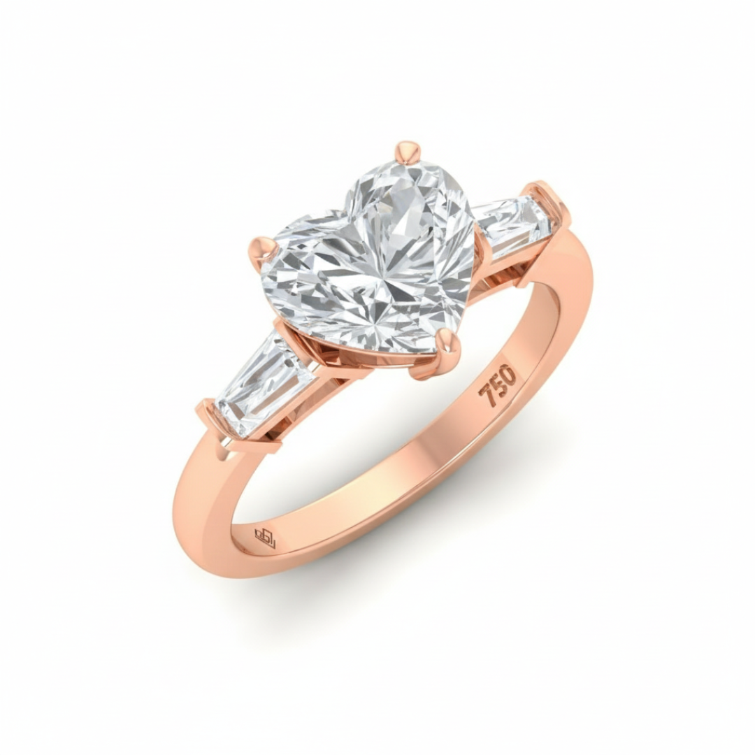 Mary Heart Cut Diamond Engagement Ring with Tapering Baguettes Cut Side Diamonds