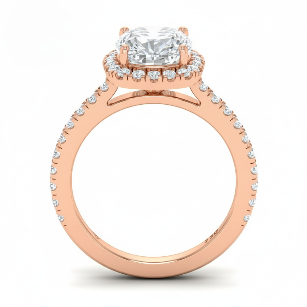 Bella Cushion Cut Diamond Engagement Ring with Diamond Halo & Diamond Band