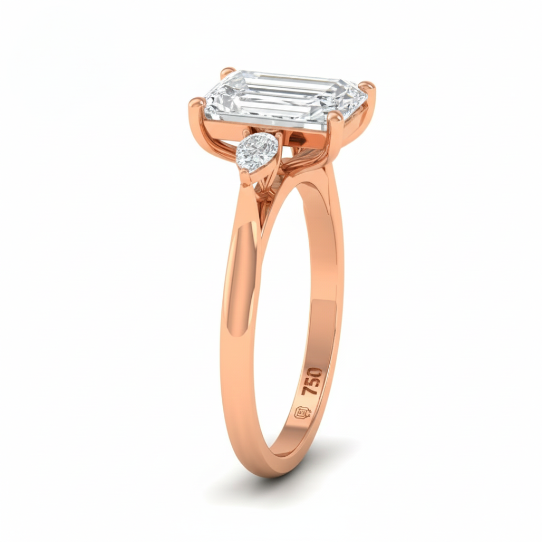 Sofia Radiant Cut Diamond Engagement Ring With A Pear Cut Side Diamonds
