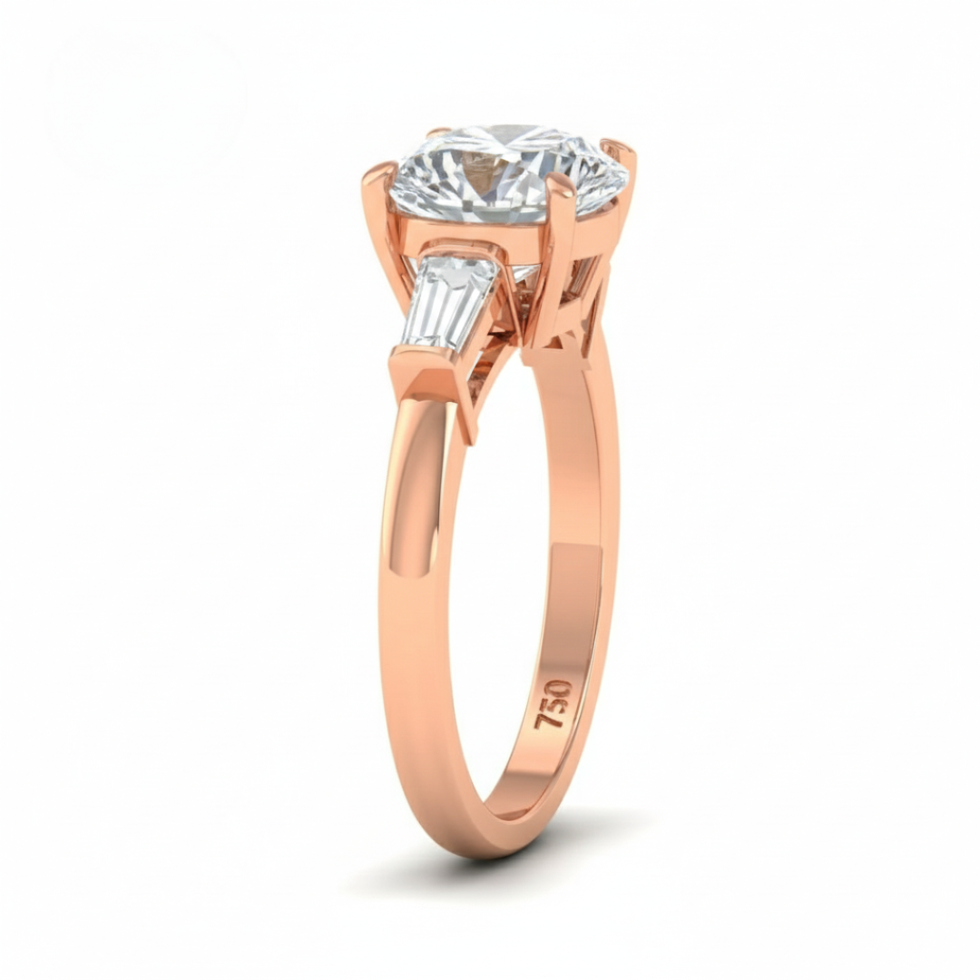 Mary Round Brilliant Cut Diamond Engagement Ring With Tapering Baguette Cut Side Diamond