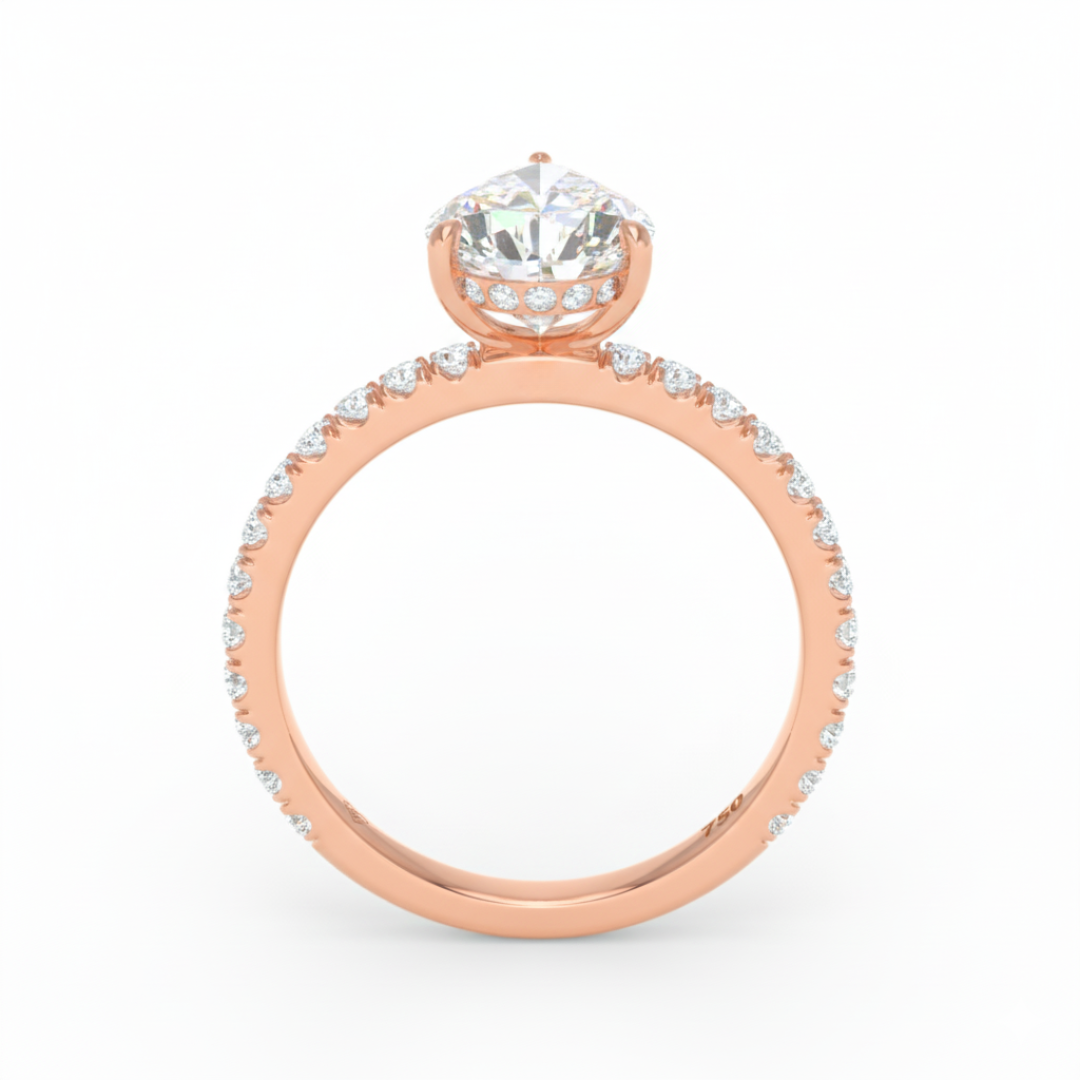 Chloé Pear Cut Diamond Engagement Ring with Diamond Hidden Halo and Diamond Band