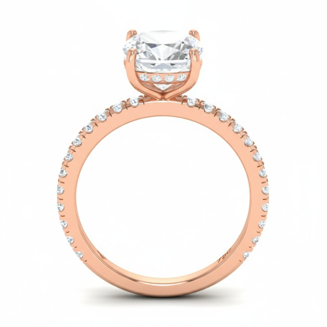 Chloé Cushion Cut Diamond Engagement Ring with Diamond Hidden Halo and Diamond Band