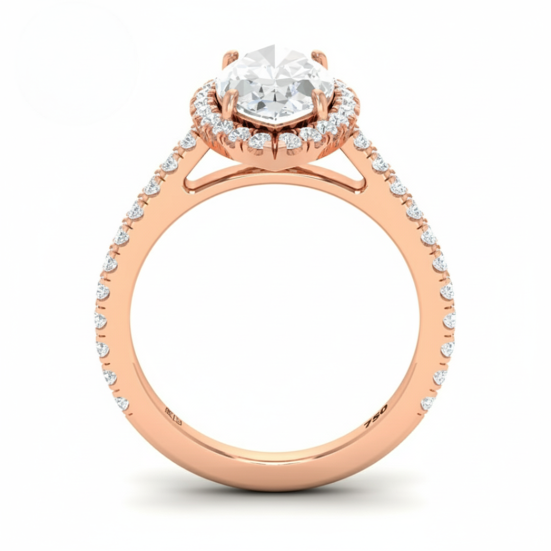 Bella Marquise Cut Diamond Engagement Ring with Diamond Halo & Diamond Band