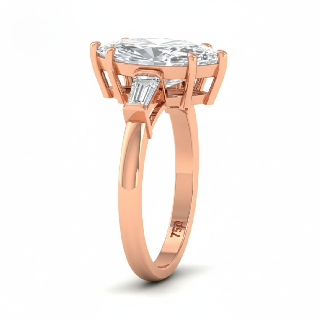 Mary Marquise Cut Diamond Engagement Ring with Tapering Baguette Cut Side Diamonds