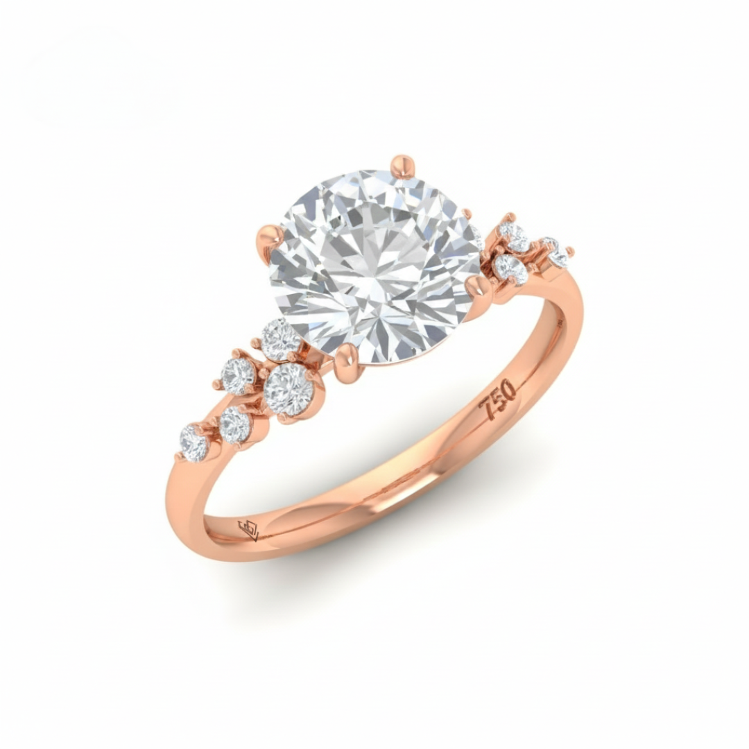 Layla Round Brilliant Cut Diamond Engagement Ring With Diamond Accent Band