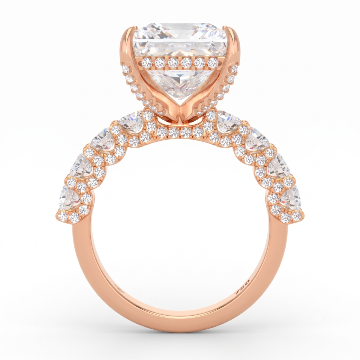 Juliette Princess Lab-Grown Diamond Engagement Ring featuring a Half-Set Diamond Band, Hidden Halo, and Pavé U-Shaped Prong Setting