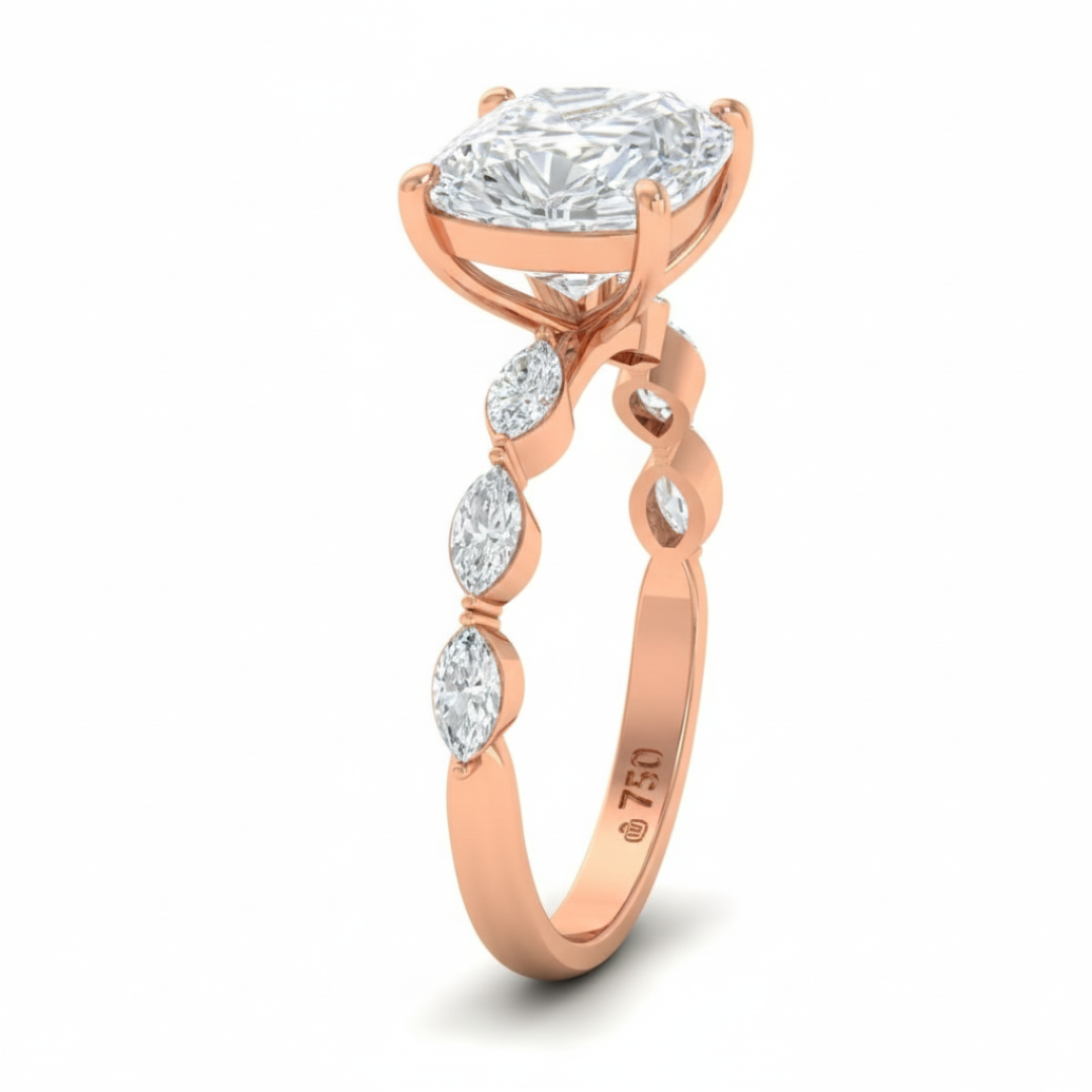 Kasandra Heart Cut Diamond Engagement RIng With A Marquise Cut Diamond Band