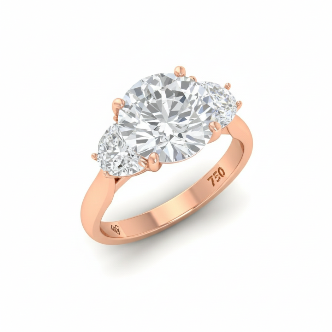 Kamala Round Brilliant Cut Diamond Engagement Ring With Half Moon Cut Side Diamond