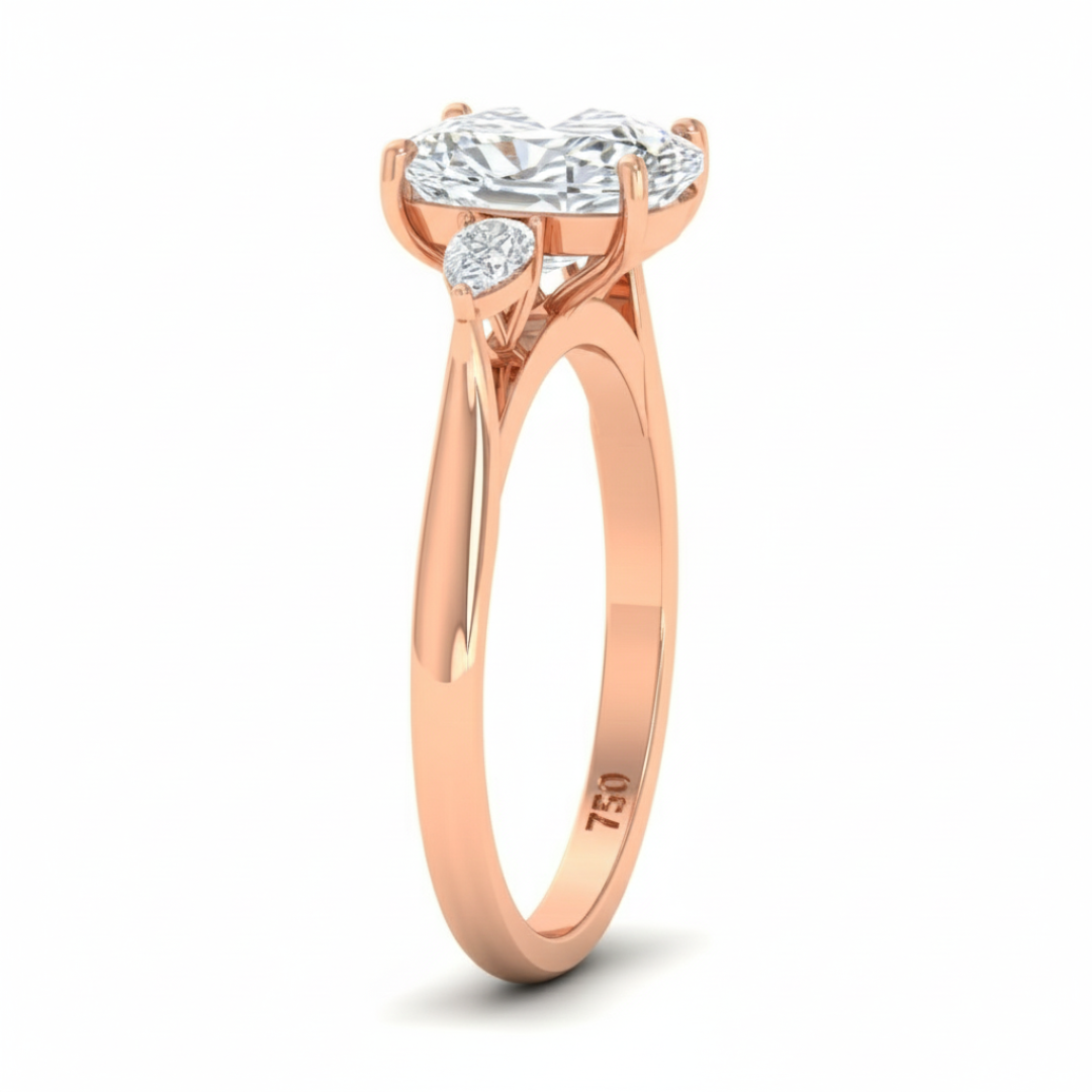 Sofia Cushion Cut Diamond Engagement Ring With A Pear Cut Side Diamonds